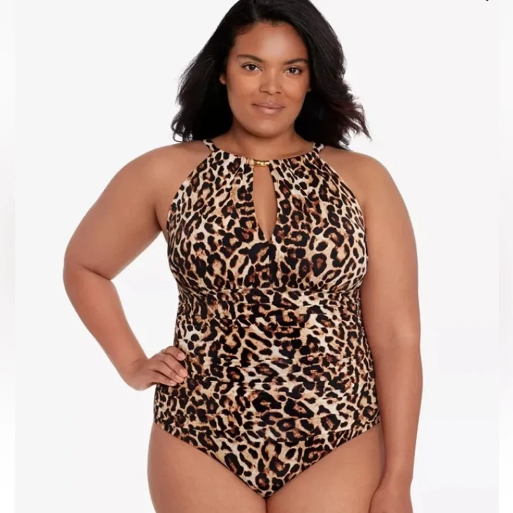 Ralph Lauren Cheetah Leopard High Neck One Piece‎ Swimsuit -plus sz 20W Rt $180